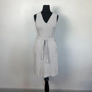 Monteau Women's Black & White Striped Sleeveless A Line Dress Size M
